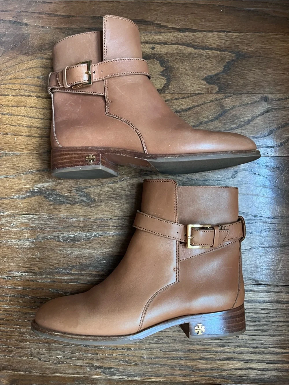 Tory Burch Brooke Leather Ankle Boots Perfect Brown Buckle Booties Size 6.5